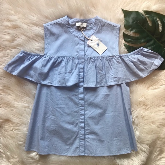 NWT Lucky Brand Cold Shoulder Button-Down Blue - Picture 2 of 6